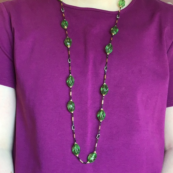 Green, Black & Gold Necklace Long Necklace 35” OOAK, W/o tags ... hand crafted - Picture 3 of 7